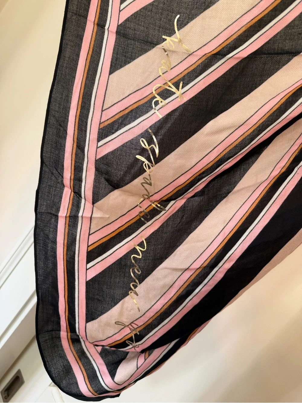 Kate Spade New York Black Pink Blush Diagonal Stripe Oversized Scarf Wrap - NWT